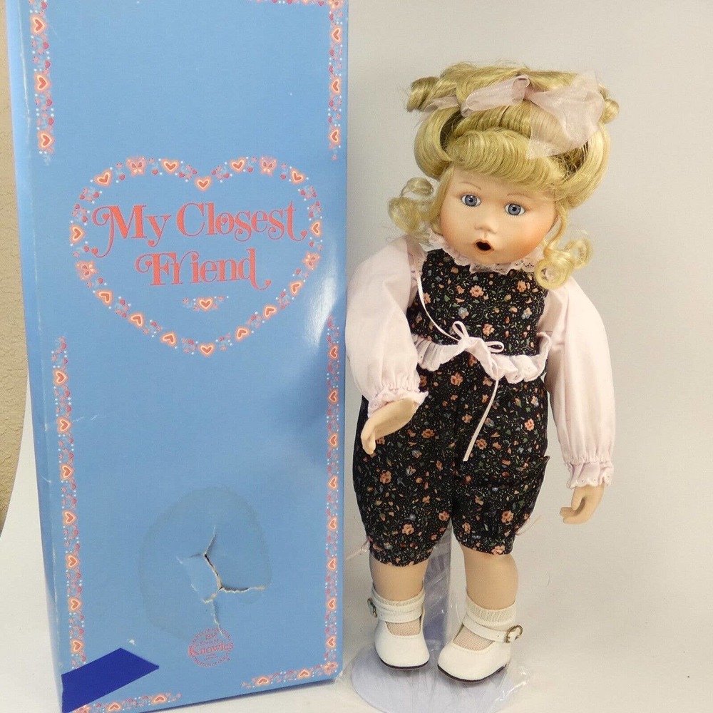 1991 Knowles My Closet Friend Evie Boo Bear And Me Porcelain Doll /w stand FCJE3